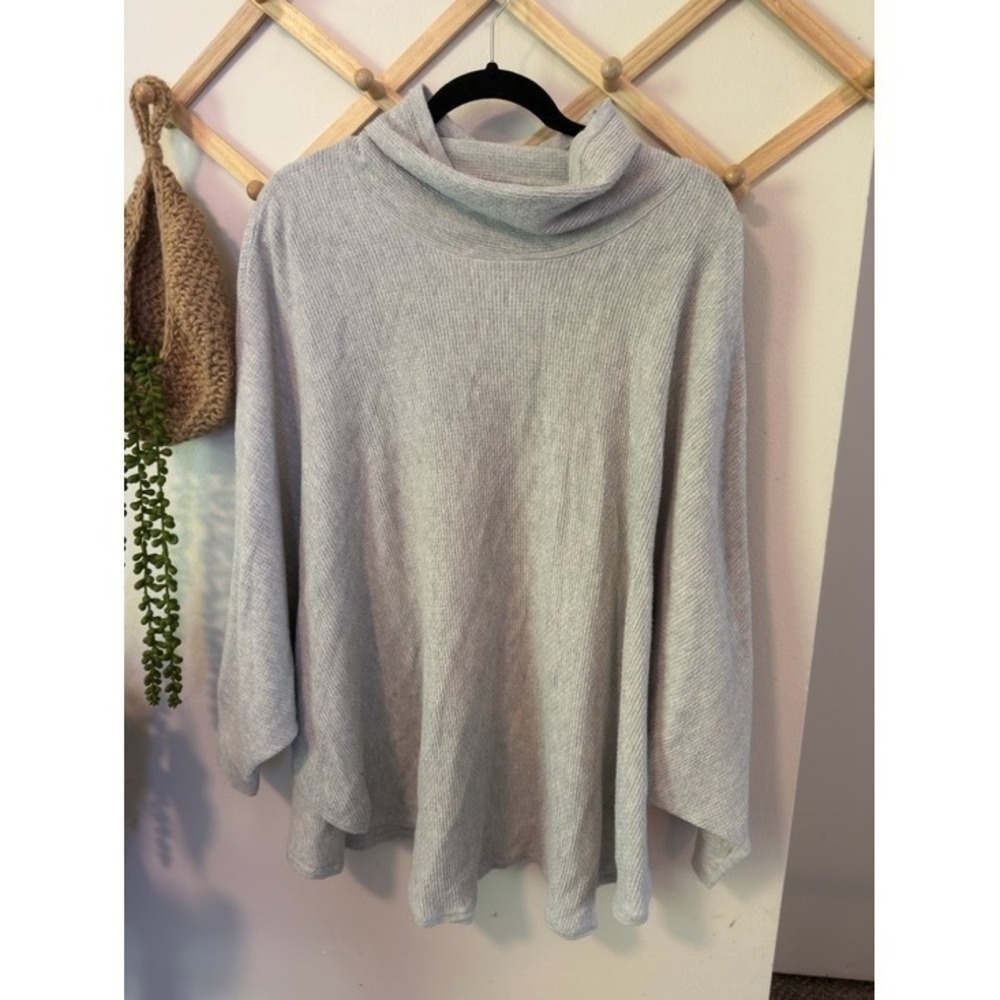 Pure Jill Poncho Sweater M/L Petite Heather Gray